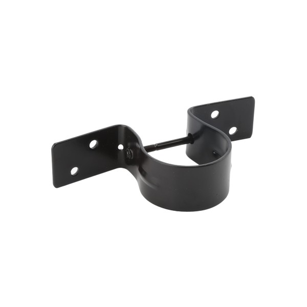 2-3/8" Pipe Grip Tie - Round Metal Post to Wood Fence Bracket - Powder Coated Black