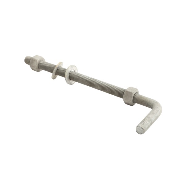 3/4" x 12" Male J-Bolt Gate Hinge for Wood Gates with 2 Nuts - No Collar - Galvanized Steel
