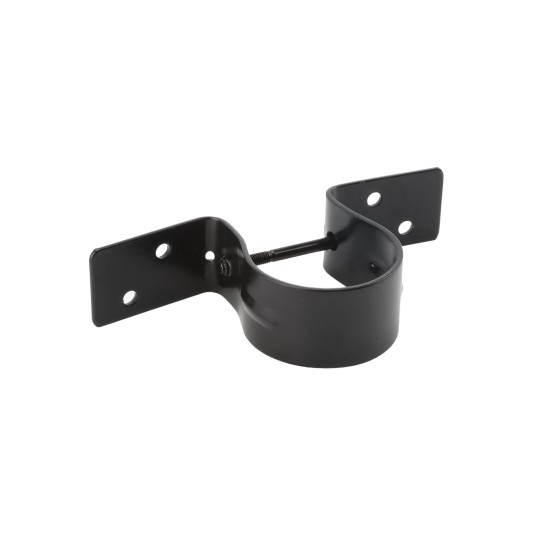 2-3/8" Pipe Grip Tie - Round Metal Post to Wood Fence Bracket - Powder Coated Black