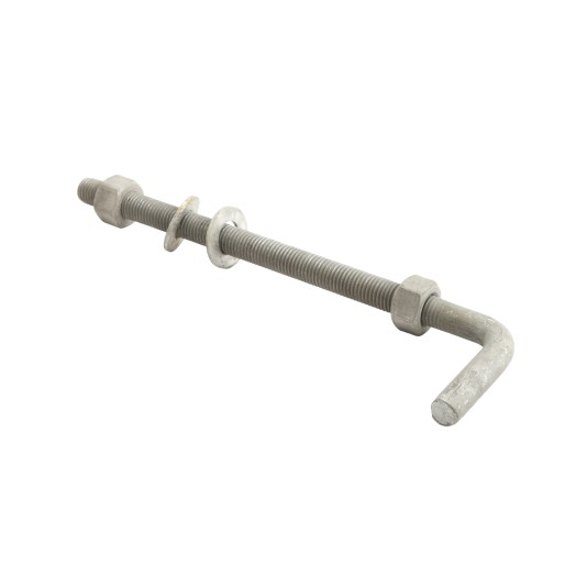 3/4" x 12" Male J-Bolt Gate Hinge for Wood Gates with 2 Nuts - No Collar - Galvanized Steel